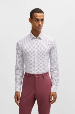 Slim-fit shirt in geometric-print performance-stretch jersey, Dark pink