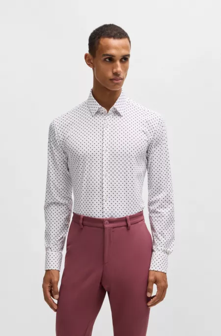 Slim-fit shirt in geometric-print performance-stretch jersey