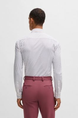 Camisa slim fit de punto el&aacute;stico t&eacute;cnico con estampado geom&eacute;trico, Rosa oscuro