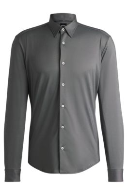 Slim-fit shirt structured performance-stretch fabric