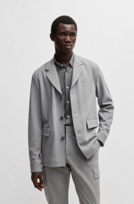 Camisa slim fit en tejido el&aacute;stico t&eacute;cnico con estructura, Gris