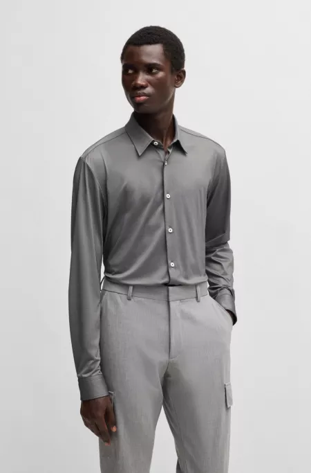 Slim-fit shirt in structured performance-stretch fabric