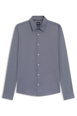 Camisa slim fit en tejido el&aacute;stico t&eacute;cnico con estructura, Gris
