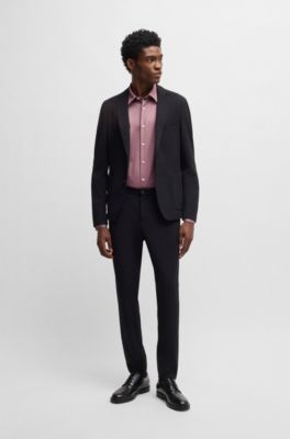 Camisa slim fit en tejido el&aacute;stico t&eacute;cnico con estructura, Rosa oscuro