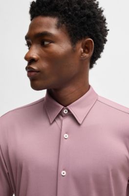 Camisa slim fit en tejido el&aacute;stico t&eacute;cnico con estructura, Rosa oscuro