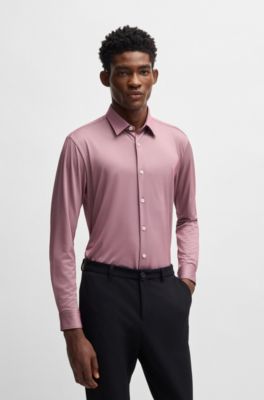 Camisa slim fit en tejido el&aacute;stico t&eacute;cnico con estructura, Rosa oscuro