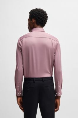 Camisa slim fit en tejido el&aacute;stico t&eacute;cnico con estructura, Rosa oscuro