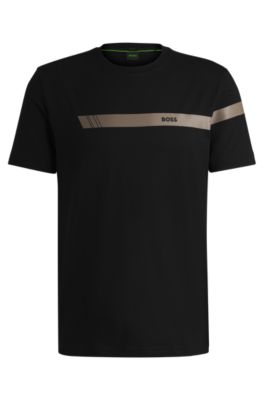 Regular-fit T-shirt in stretch cotton with logo stripe, Black