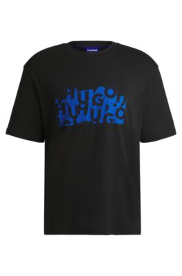Camiseta regular fit de algod&oacute;n con gr&aacute;fico de logo, Negro