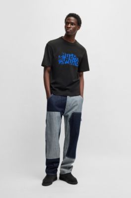 Camiseta regular fit de algod&oacute;n con gr&aacute;fico de logo, Negro