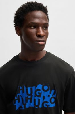 Camiseta regular fit de algod&oacute;n con gr&aacute;fico de logo, Negro
