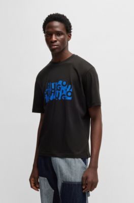Camiseta regular fit de algod&oacute;n con gr&aacute;fico de logo, Negro