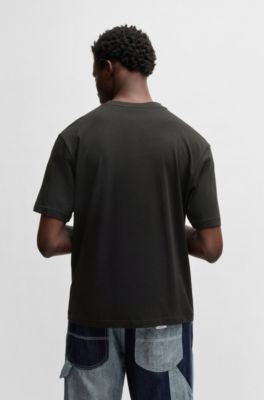 Camiseta regular fit de algod&oacute;n con gr&aacute;fico de logo, Negro