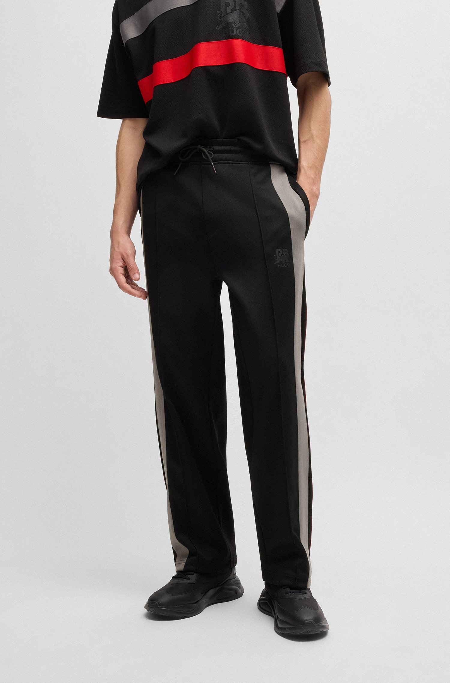 HUGO x RB oversize-fit trousers with tape and signature bull icon