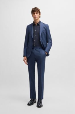 Slim-fit shirt in geometric-print performance-stretch fabric, Dark Blue