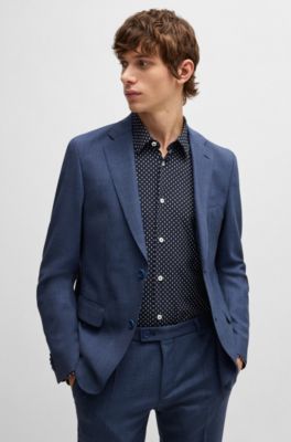 Slim-fit shirt in geometric-print performance-stretch fabric, Dark Blue