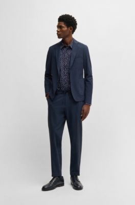 Slim-fit shirt in printed performance-stretch fabric, Dark Blue