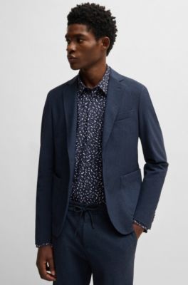 Slim-fit shirt in printed performance-stretch fabric, Dark Blue