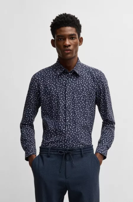 Slim-fit shirt in printed performance-stretch fabric