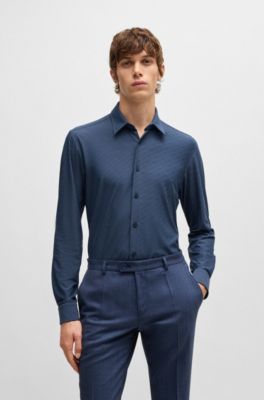 Slim-fit shirt performance-stretch monogram jacquard