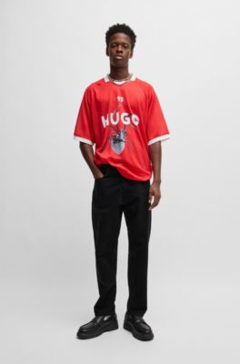 Relaxed tapered-fit jeans in black denim, Black