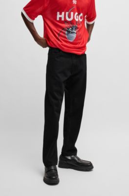 Relaxed tapered-fit jeans in black denim, Black