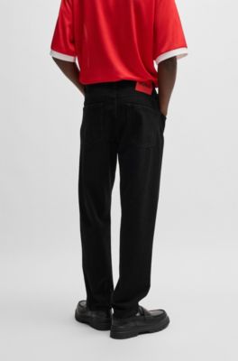 Relaxed tapered-fit jeans in black denim, Black
