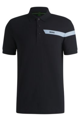 BOSS - Slim-fit polo shirt with logo stripe - Dark Blue