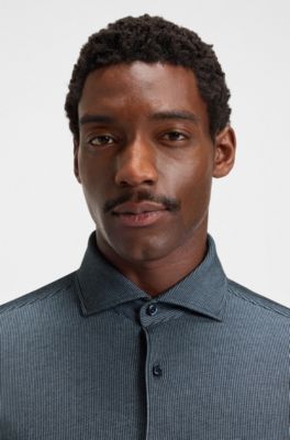 Chemise Casual en coton stretch &agrave; micro-carreaux, Bleu fonc&eacute;