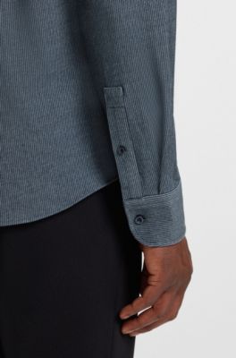 Chemise Casual en coton stretch &agrave; micro-carreaux, Bleu fonc&eacute;