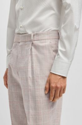 Slim-fit suit in checked wool, silk and linen, Light Beige