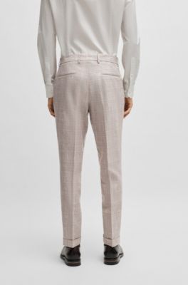 Slim-fit suit in checked wool, silk and linen, Light Beige