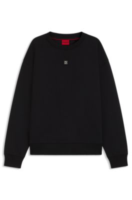 Sudadera de algod&oacute;n con insignia de logo apilado, Negro