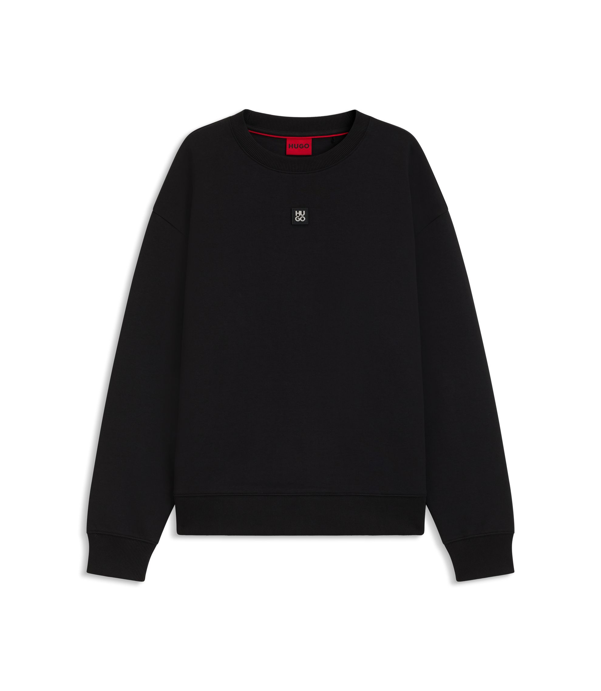 【送料&関税込】Hugo Boss niero Sweatshirt HUGO - Stacked-logo sweatshirt in a cotton blend - Black