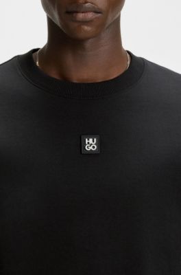 Sudadera de algod&oacute;n con insignia de logo apilado, Negro