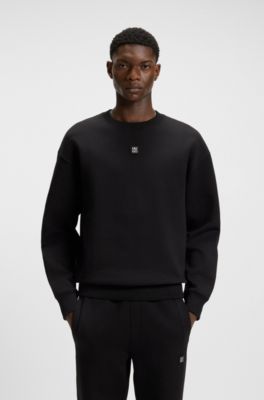 Sudadera de algod&oacute;n con insignia de logo apilado, Negro