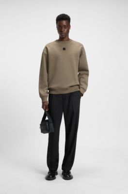 Sudadera de algod&oacute;n con insignia de logo apilado, Marr&oacute;n