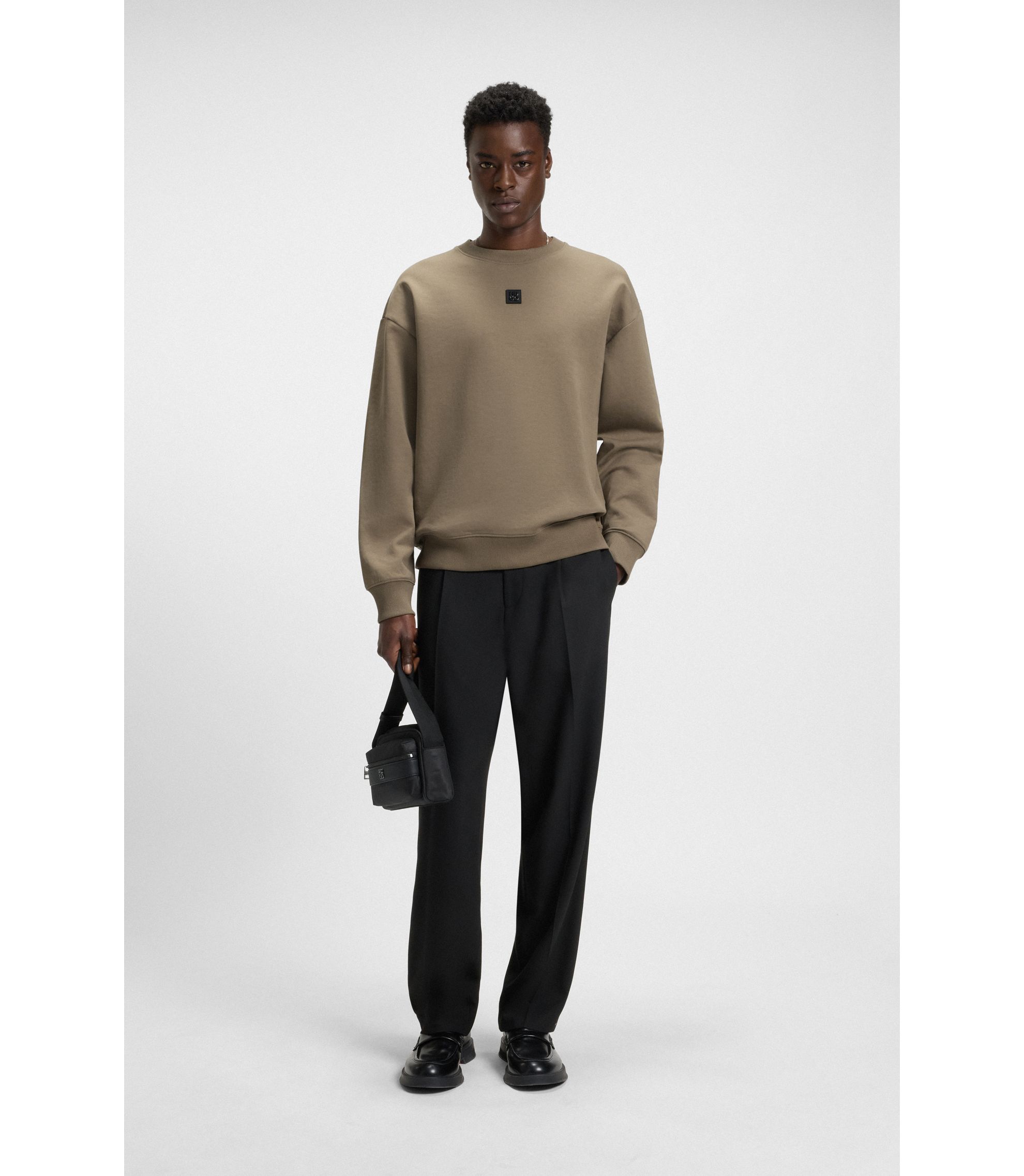 HUGO - Stacked-logo sweatshirt in a cotton blend - Brown