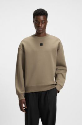 Sudadera de algod&oacute;n con insignia de logo apilado, Marr&oacute;n