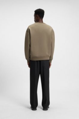 Sudadera de algod&oacute;n con insignia de logo apilado, Marr&oacute;n