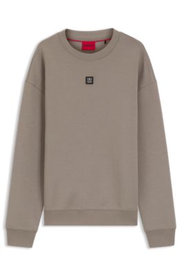 Sudadera de algod&oacute;n con insignia de logo apilado, Marr&oacute;n claro