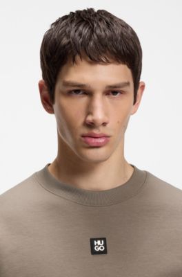 Sudadera de algod&oacute;n con insignia de logo apilado, Marr&oacute;n claro