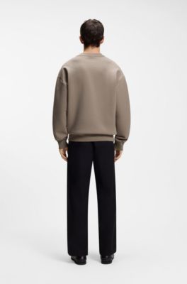 Sudadera de algod&oacute;n con insignia de logo apilado, Marr&oacute;n claro