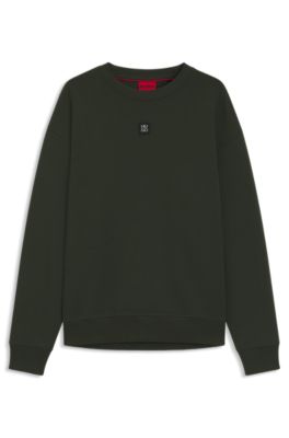 Sweat en coton m&eacute;lang&eacute; &agrave; badge logot&eacute; revisit&eacute;, Vert sombre
