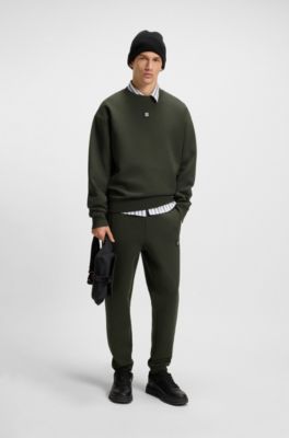 Sudadera de algod&oacute;n con insignia de logo apilado, Verde oscuro