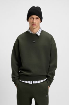 Sweat en coton m&eacute;lang&eacute; &agrave; badge logot&eacute; revisit&eacute;, Vert sombre