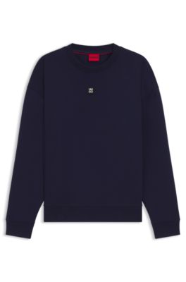 Sudadera de algod&oacute;n con insignia de logo apilado, Azul oscuro