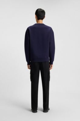 Sudadera de algod&oacute;n con insignia de logo apilado, Azul oscuro