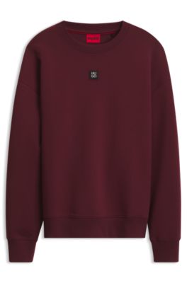 Sudadera de algod&oacute;n con insignia de logo apilado, Rosa oscuro