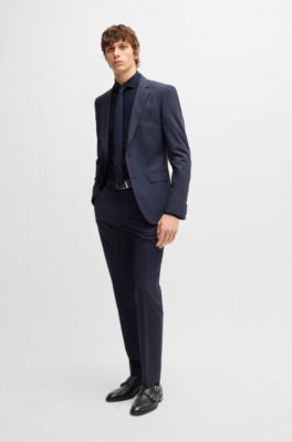 Casual-fit shirt in patterned structured cotton, Dark Blue